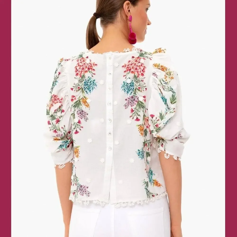 FARM‎ RIO Women’s Louise Floral Print Puff Sleeve Button Up Top In Multi Color